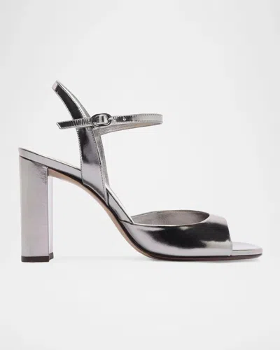 Alexandre Birman 90mm Amy Metallic Leather Ankle-strap Sandals In Grafite