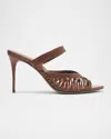 Alexandre Birman Agatha 85 Leather Stiletto Sandals In Chocolate Fondue
