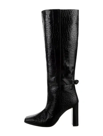 Pre-owned Alexandre Birman Alligator Bow Accents Boots In Black