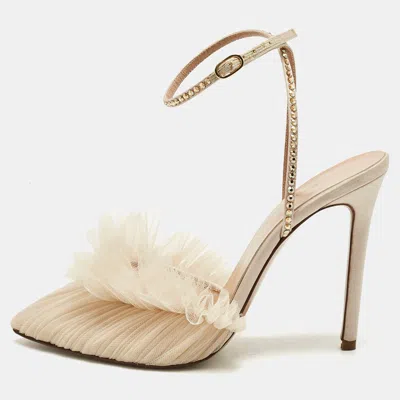 Alexandre Birman Beige Lace And Satin Kaya Pumps In Nude