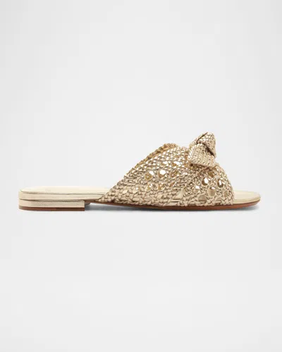 Alexandre Birman Belinda Woven Metallic Leather Flat Slide Sandals In Nude