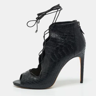 Pre-owned Alexandre Birman Black Python Leather Peep Toe Lace Up Pumps Size 40