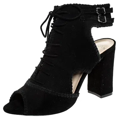 Alexandre Birman Black Suede Abbe Peep Toe Lace Booties