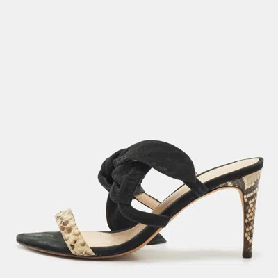 Pre-owned Alexandre Birman Black Suede Tie Detail Sandals Size 37.5