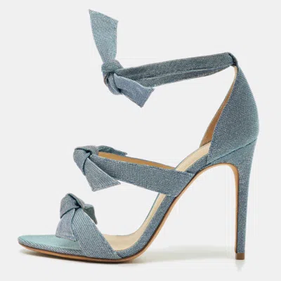 Pre-owned Alexandre Birman Blue Metallic Lurex Fabric Lolita Knot Ankle Strap Sandals Size 39