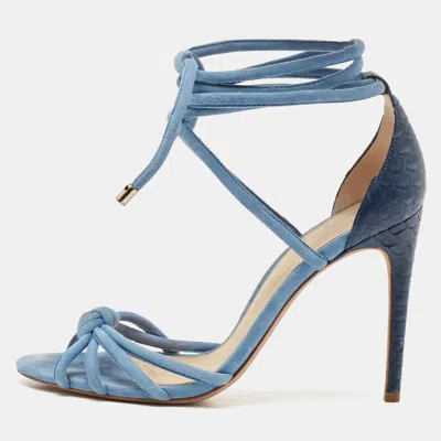 Pre-owned Alexandre Birman Blue Python And Suede Ankle Wrap Sandals Size 37.5