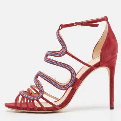 Alexandre Birman Burgundy Suede Ankle Strap Sandals In Red
