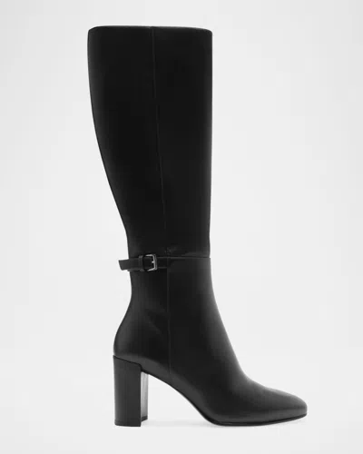 Alexandre Birman Candance Leather Buckle Knee Boots In Black