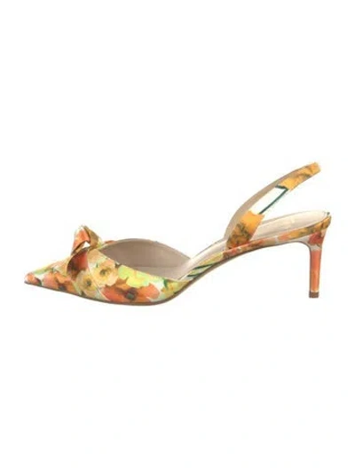 Pre-owned Alexandre Birman Canvas Floral Print Slingback Pumps In White