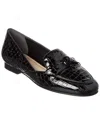 Alexandre Birman Clarita Belgian Croc-embossed Patent Loafer In Black