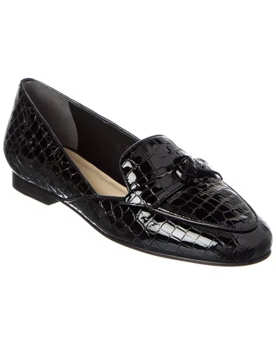 Alexandre Birman Clarita Belgian Croc-embossed Patent Loafer In Black
