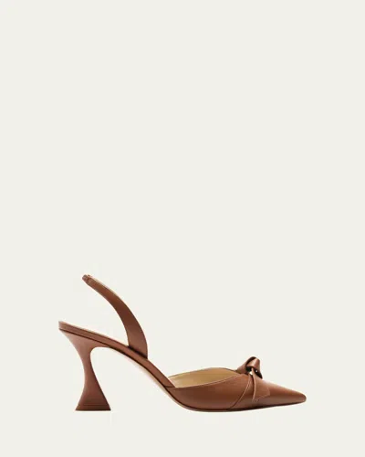 Alexandre Birman Clarita Bell Leather Bow Slingback Pumps In Brown