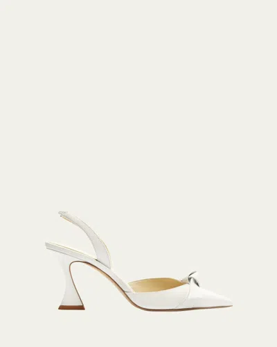 Alexandre Birman Clarita Bell Leather Bow Slingback Pumps In White