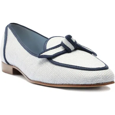 Alexandre Birman Clarita Bow Grosgrain Raffia Loafer In Serene Blue/oceana
