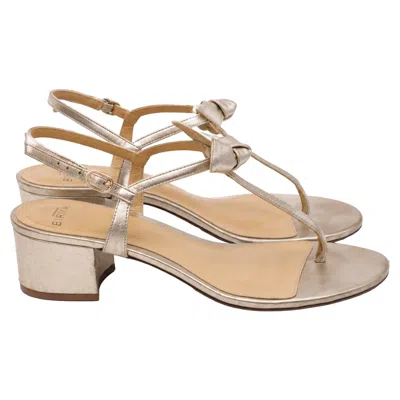 Pre-owned Alexandre Birman Clarita Bow-embellished Sandal Heels In Gold Leather
