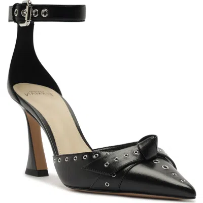 Alexandre Birman Clarita Eyelet Leather Ankle Strap Pump In Black