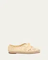 Alexandre Birman Clarita Eyelet Raffia Leather-knot Espadrilles In Creamy