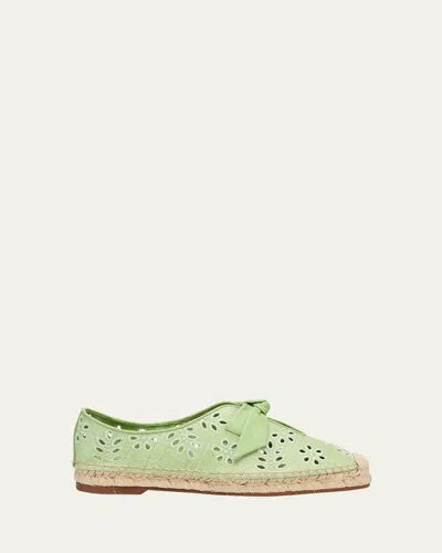 Alexandre Birman Clarita Eyelet Raffia Leather-knot Espadrilles In Retro Green