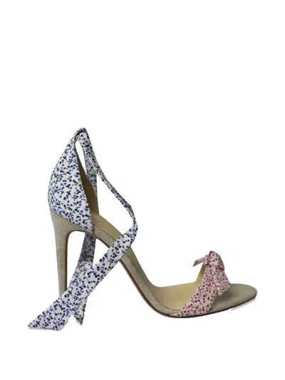 Pre-owned Alexandre Birman Clarita Floral-print Knotted Heels In Neutral