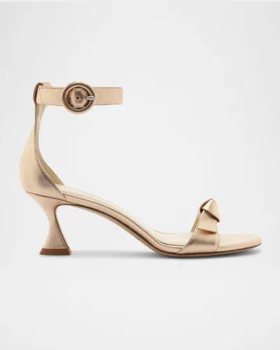 Alexandre Birman Clarita Leather Bow Ankle-strap Sandals In Gold