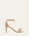 Alexandre Birman Clarita Leather Bow Ankle-strap Sandals In Nude