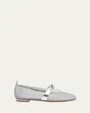 Alexandre Birman Clarita Metallic Bow Fishnet Ballerina Flats In Silver