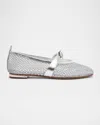 Alexandre Birman Clarita Metallic Bow Fishnet Ballerina Flats In Silver