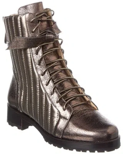 Pre-owned Alexandre Birman Clarita Quilted Leather Combat Boot Women's In Silver