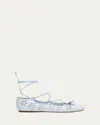 Alexandre Birman Clarita Raffia Eyelet Ankle-tie Ballerina Flats In Serene Blue