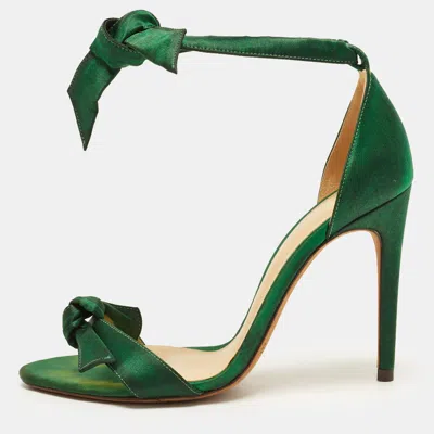 Pre-owned Alexandre Birman Clarita Size 36.5 Green Satin Bow Embellished Ankle Strap Sandals
