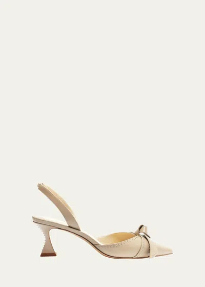 Alexandre Birman Clarita Stud Leather Bow Slingback Pumps In Semolina