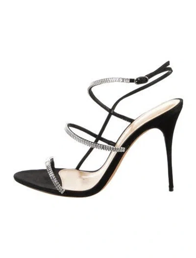 Pre-owned Alexandre Birman Crystal Embellishments T-strap Sandals In Black
