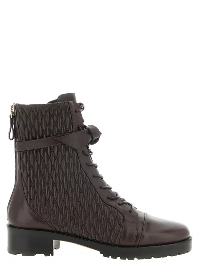 Alexandre Birman Dark Purple Quilted Clarita Combat Boots In Animal Print