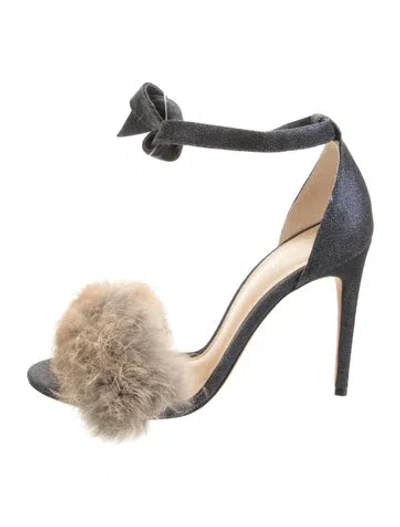 Pre-owned Alexandre Birman Denim Fur Trim Sandals In Blue