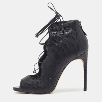 Pre-owned Alexandre Birman Donna Size 37.5 Black Python Leather Ankle Length Boots
