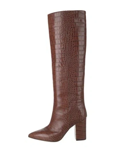 Pre-owned Alexandre Birman Embossed Leather Animal Print Boots In Brown