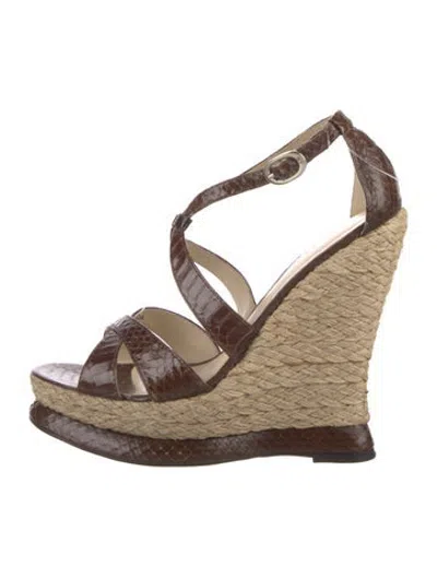 Pre-owned Alexandre Birman Embossed Leather Animal Print Espadrilles In Brown