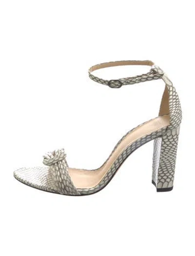 Pre-owned Alexandre Birman Embossed Leather Animal Print Sandals In White