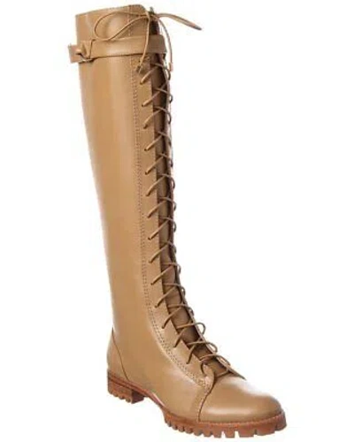 Pre-owned Alexandre Birman Evelyn Leather To-the-knee Combat Boot Women's In Brown