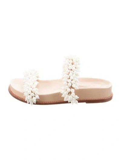 Pre-owned Alexandre Birman Faux Pearl Accents Leather Slides In Neutral