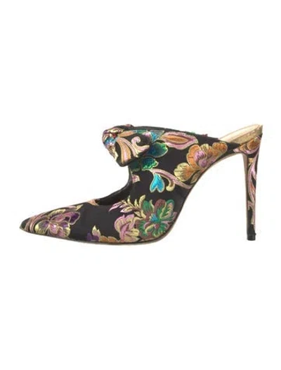 Pre-owned Alexandre Birman Floral Print Bow Accents Mules In Black