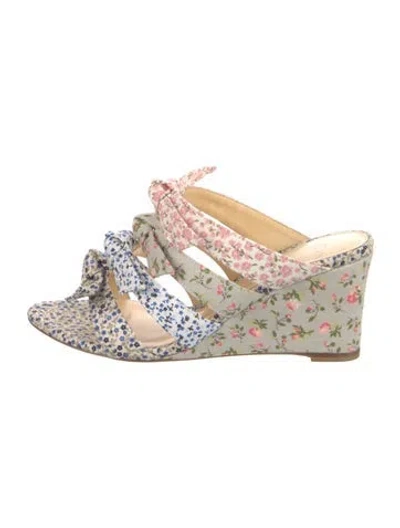 Pre-owned Alexandre Birman Floral Print Bow Accents Slides In Neutral