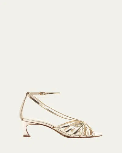 Alexandre Birman Fran Metallic Leather Caged Stiletto Sandals In Gold