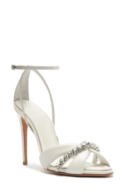 Alexandre Birman Georgina Crystal Ankle Strap Bridal Sandal In White