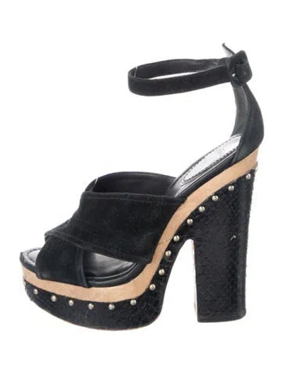 Pre-owned Alexandre Birman Gg Embossed Suede Sandals In Black