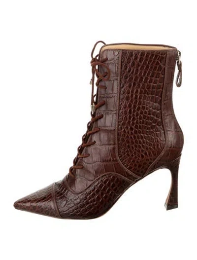 Pre-owned Alexandre Birman Ginny Embossed Leather Lace-up Boots In Brown