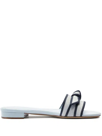 Alexandre Birman Grosgrain-trim Raffia Mules In Serene Blue/oceana