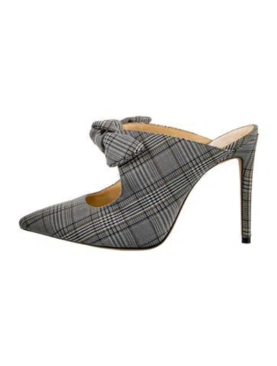 Pre-owned Alexandre Birman Houndstooth Print Bow Accents Mules In Blue