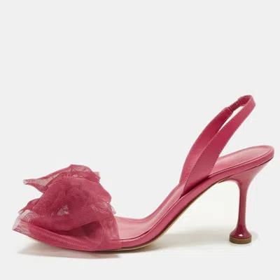 Pre-owned Alexandre Birman Isabelle 85 Size 38.5 Pink Leather And Mesh Bow Slingback Sandals