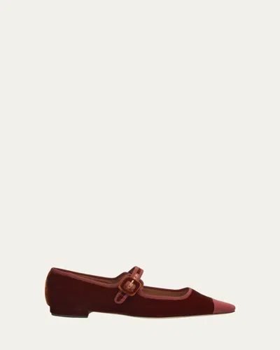 Alexandre Birman Jada Velvet Mary Jane Ballerina Flats In Brown
